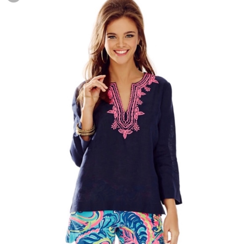 Lilly Pulitzer Amelia Island Navy Linen Tunic